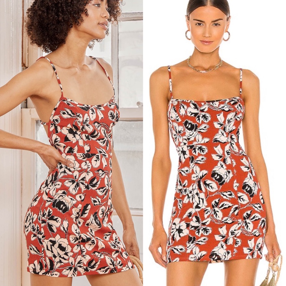 NWT Free People Bring It Back Rust Floral Printed Strappy Slip Mini Dress Size M - Picture 2 of 10